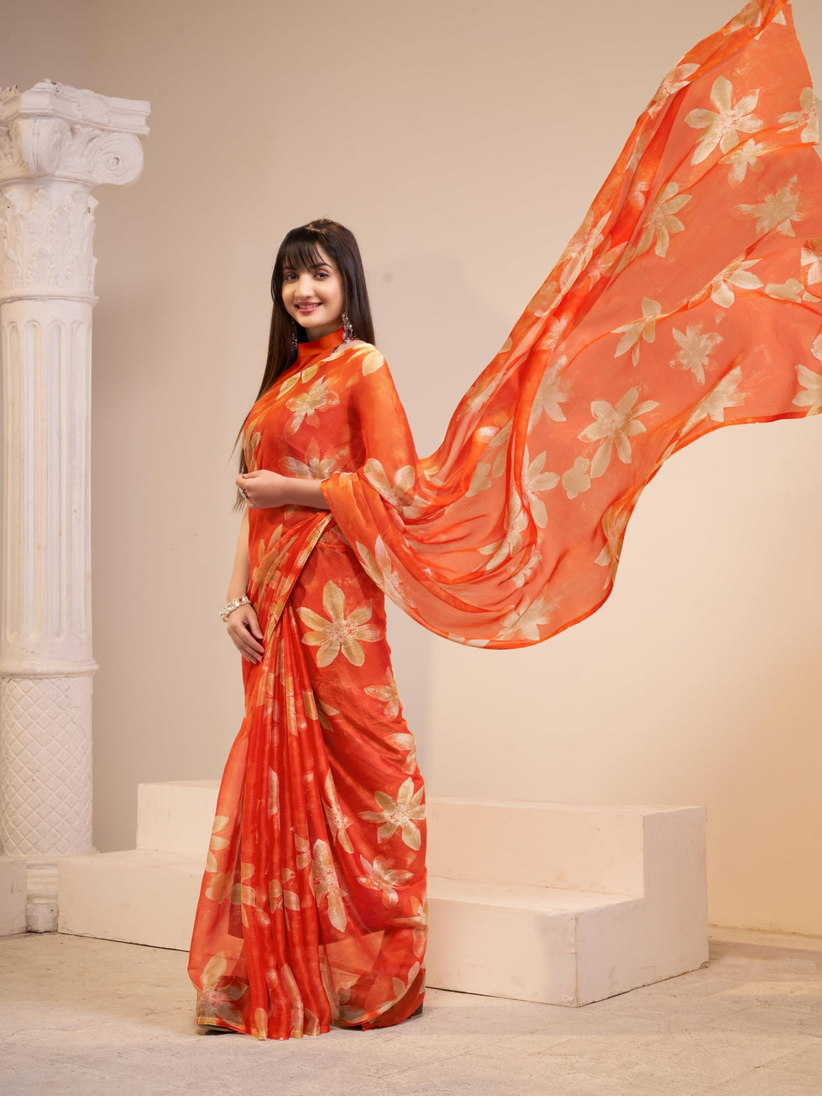 Vasthrlay Classic Floral Saree with elegant chiffon styling