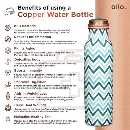 Pure Copper Water Bottle 1 Litre Chevron