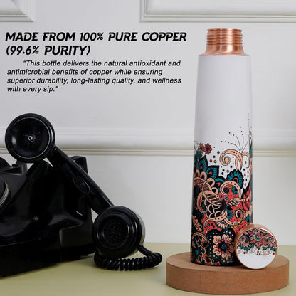 Pure Copper Floral Print Bottle 900 ml