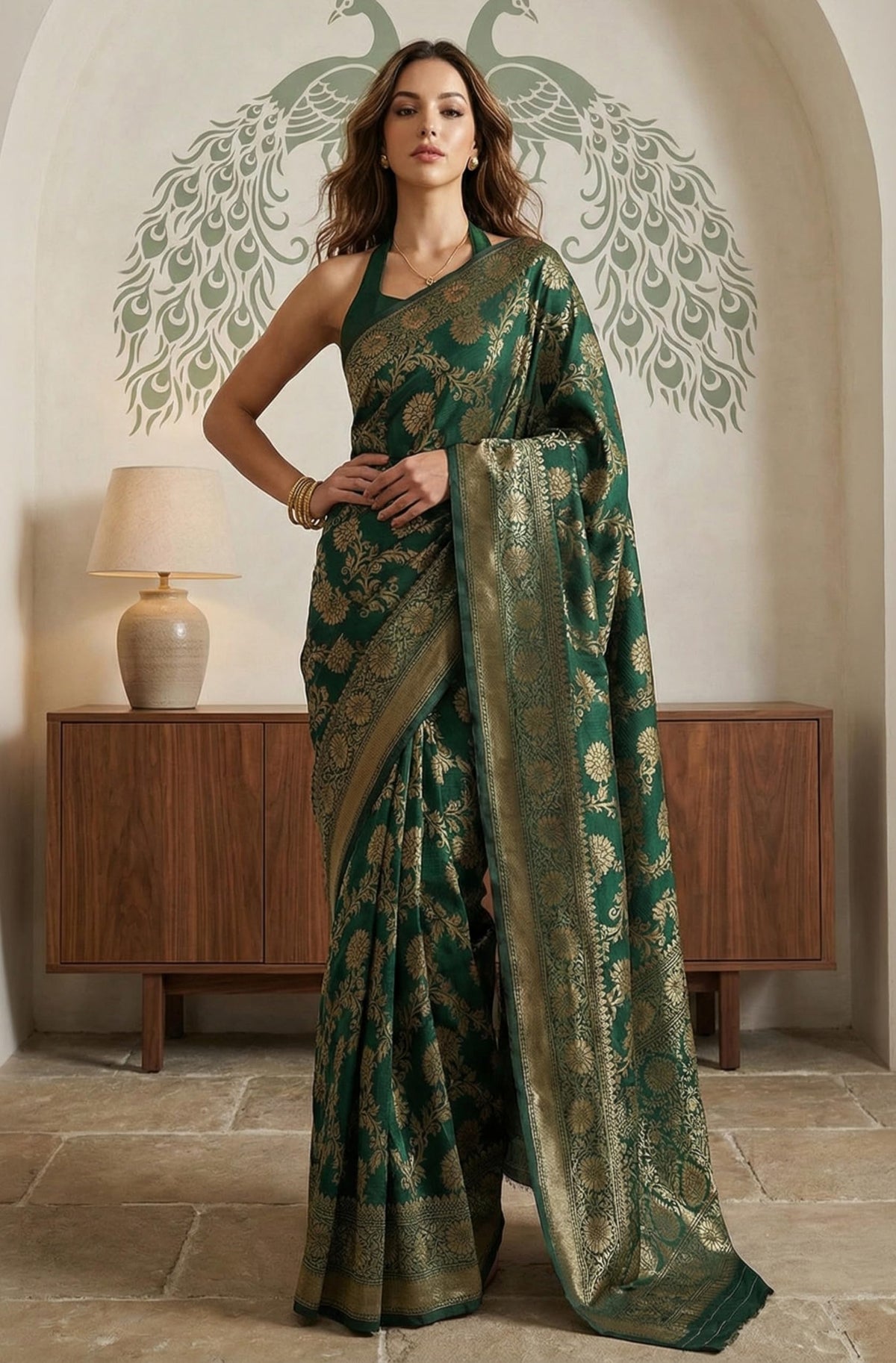 Vasthrlay Jacquard Classic Saree with decorative floral design