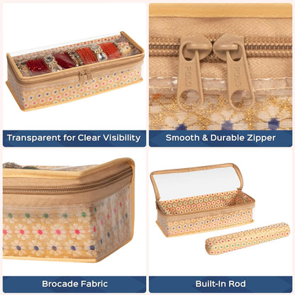 HomeStrap Brocade Single Rod Bangle Box with Transparent Top and Zip