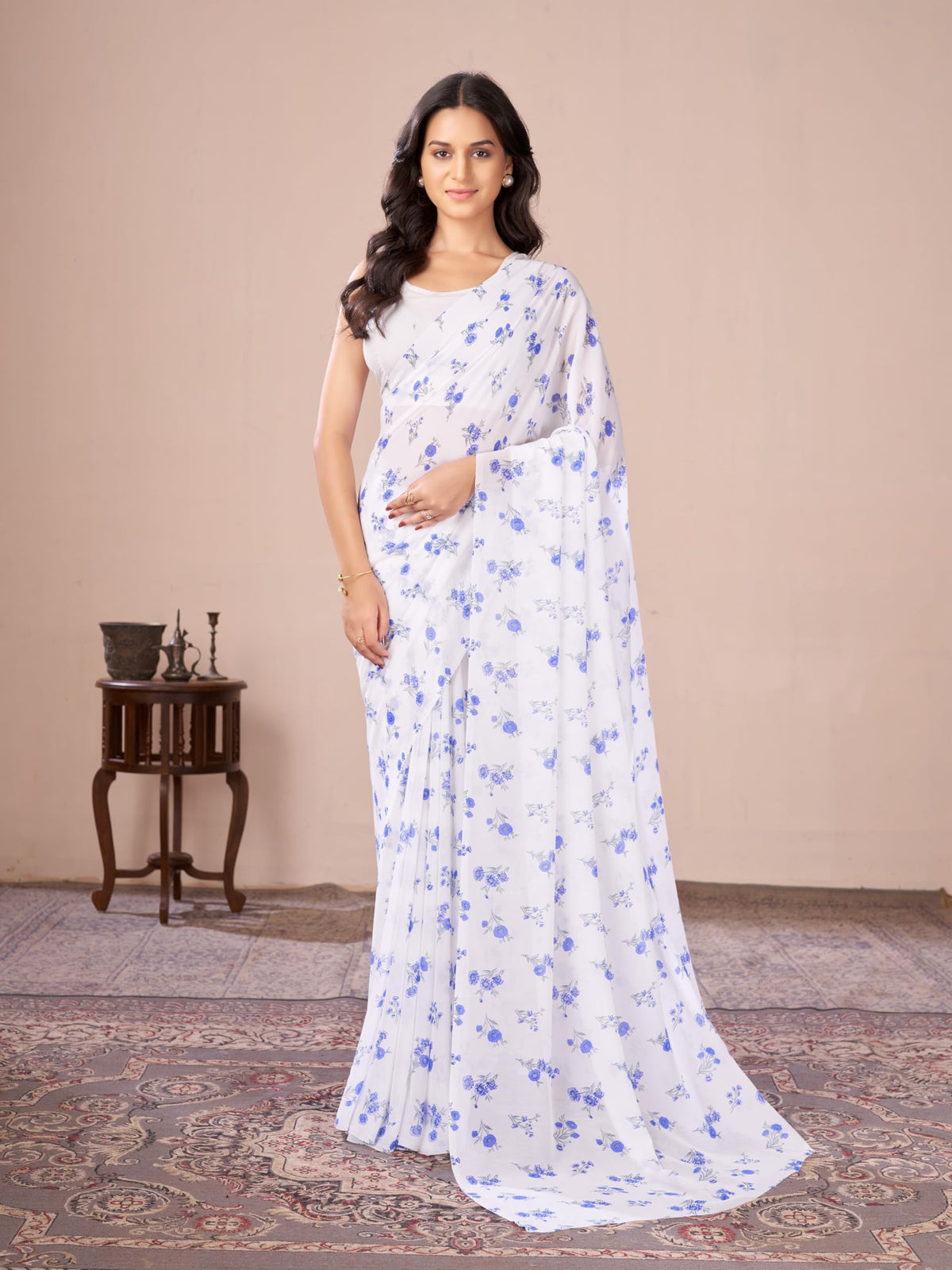 Vasthrlay Blue Printed Saree with elegant georgette styling