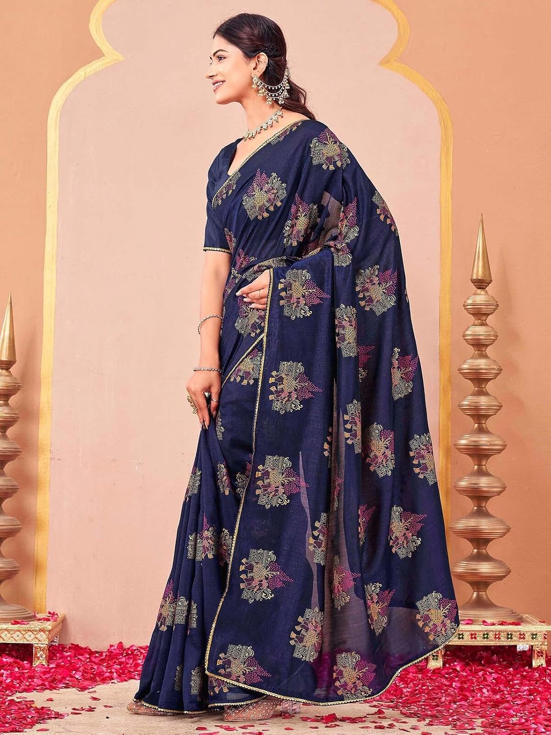 Vasthrlay Maroon saree with Printed styling and ethnic look