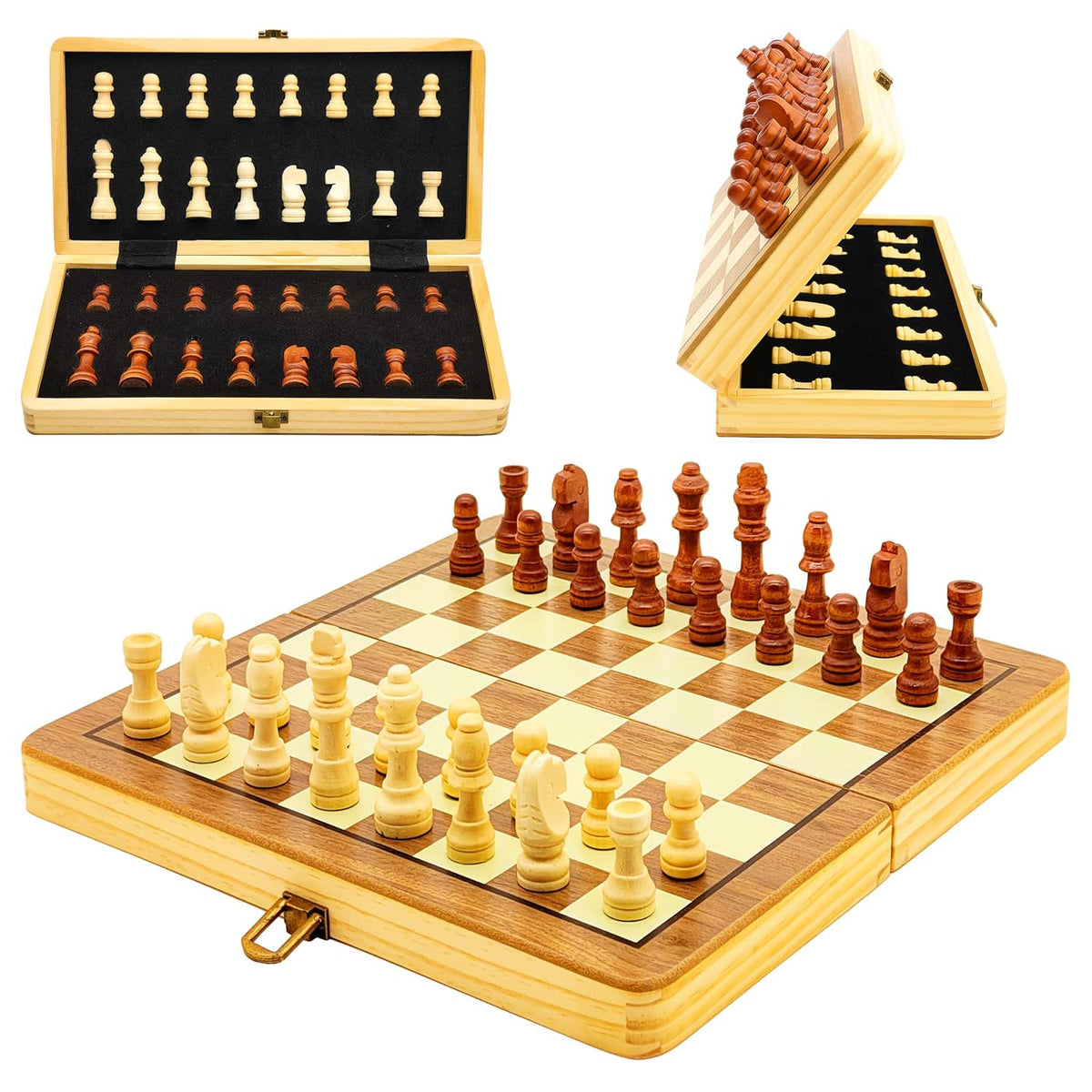 VGRASSP Foldable Wooden Magnetic Chess Board Set 12 Inch