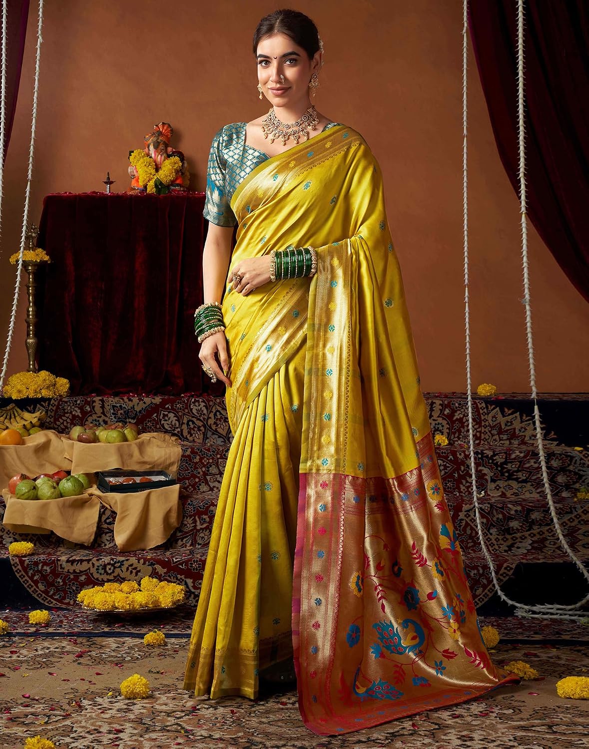Vasthrlay Pink saree with Womens styling and ethnic look