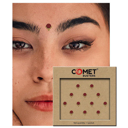 Comet Busters Handcrafted Maroon Round Bindis with Gold Trim 10 mm
