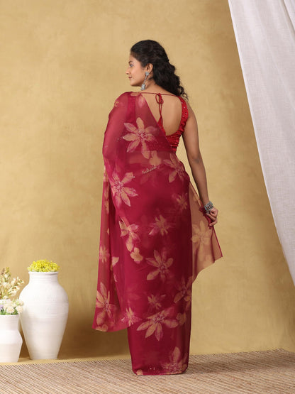 Vasthrlay Floral Saree in Classic with refined chiffon ethnic appeal