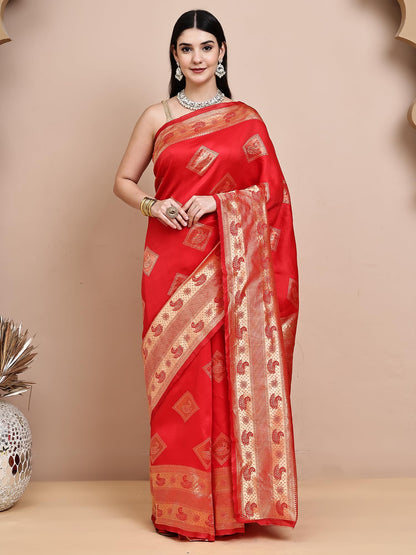 Vasthrlay Red Traditional Saree with elegant silk styling