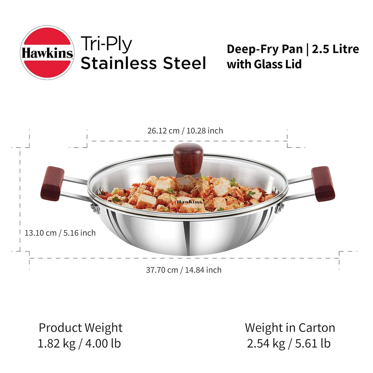 Hawkins 2.5 Litre Deep Fry Pan | Triply Stainless Steel Kadai