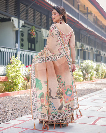 Vasthrlay Ethnic Turquoise Saree with decorative tassels design