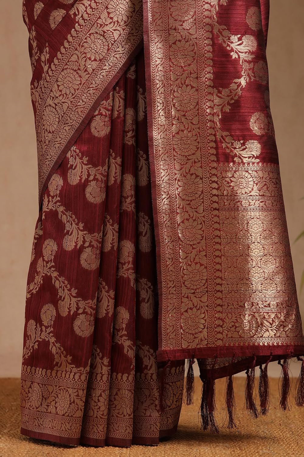 Vasthrlay Floral Saree in Beige with refined ethnic appeal