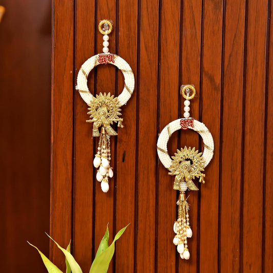 CraftVatika Krishna Shubh Labh Pearl Ring Wall Door Hanging Latkan Pair