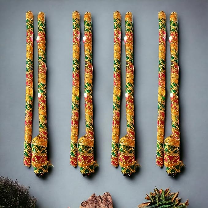 Saudeep India Brocade Lace Decorated Wooden LED Dandiya Sticks - PUSHMYCART