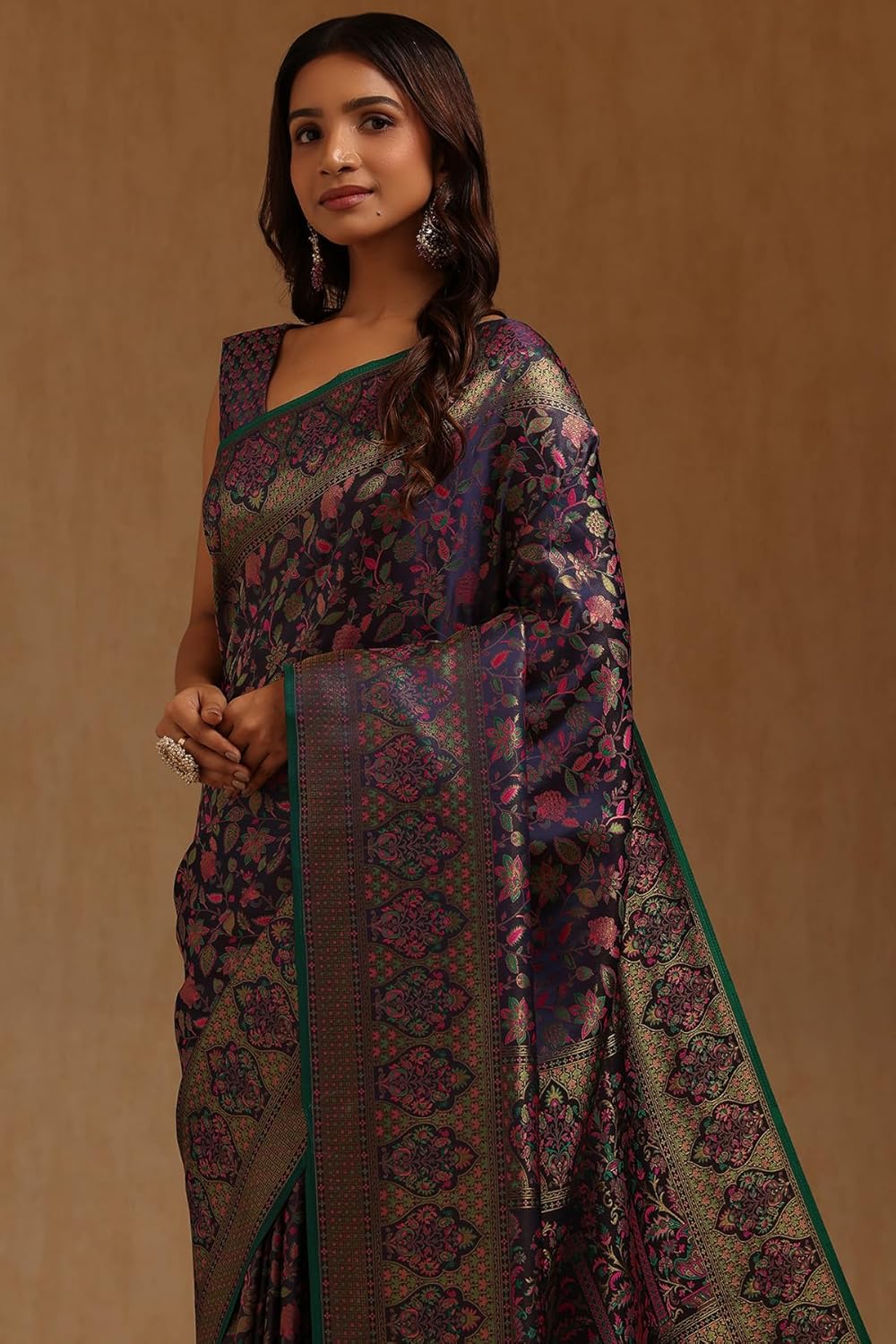 Vasthrlay Yellow Floral Saree with elegant Tussar styling