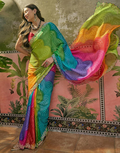 Vasthrlay ethnic saree in Lime Green colour for festive occasions