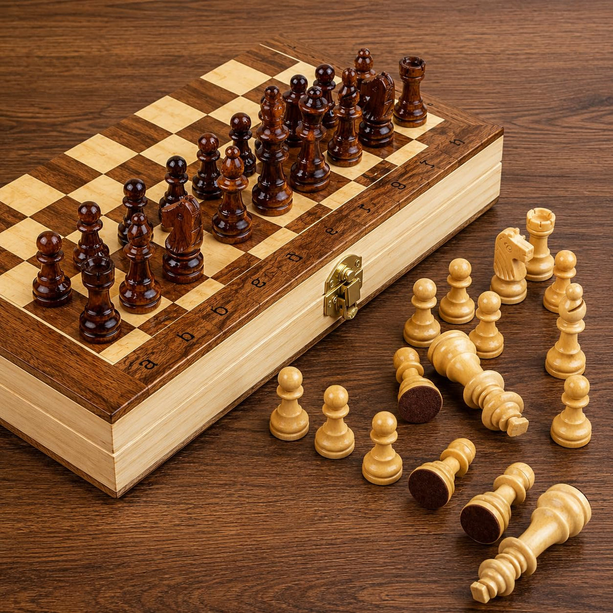 Wooden Folding Chess Set 12 Inch Handmade with Storage