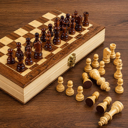 Wooden Folding Chess Set 12 Inch Handmade with Storage