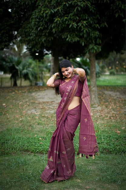 Vasthrlay Cotton Classic Saree with decorative Embroidery design