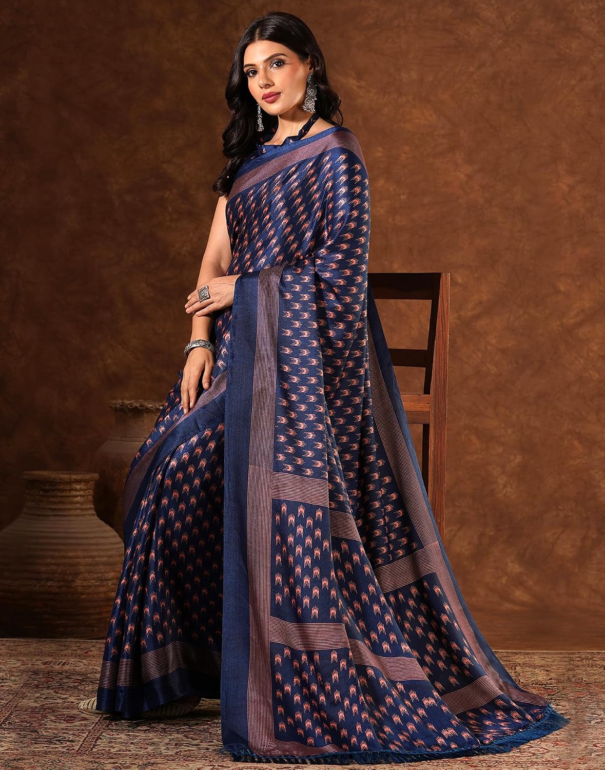 Vasthrlay Printed saree design in Brown traditional style