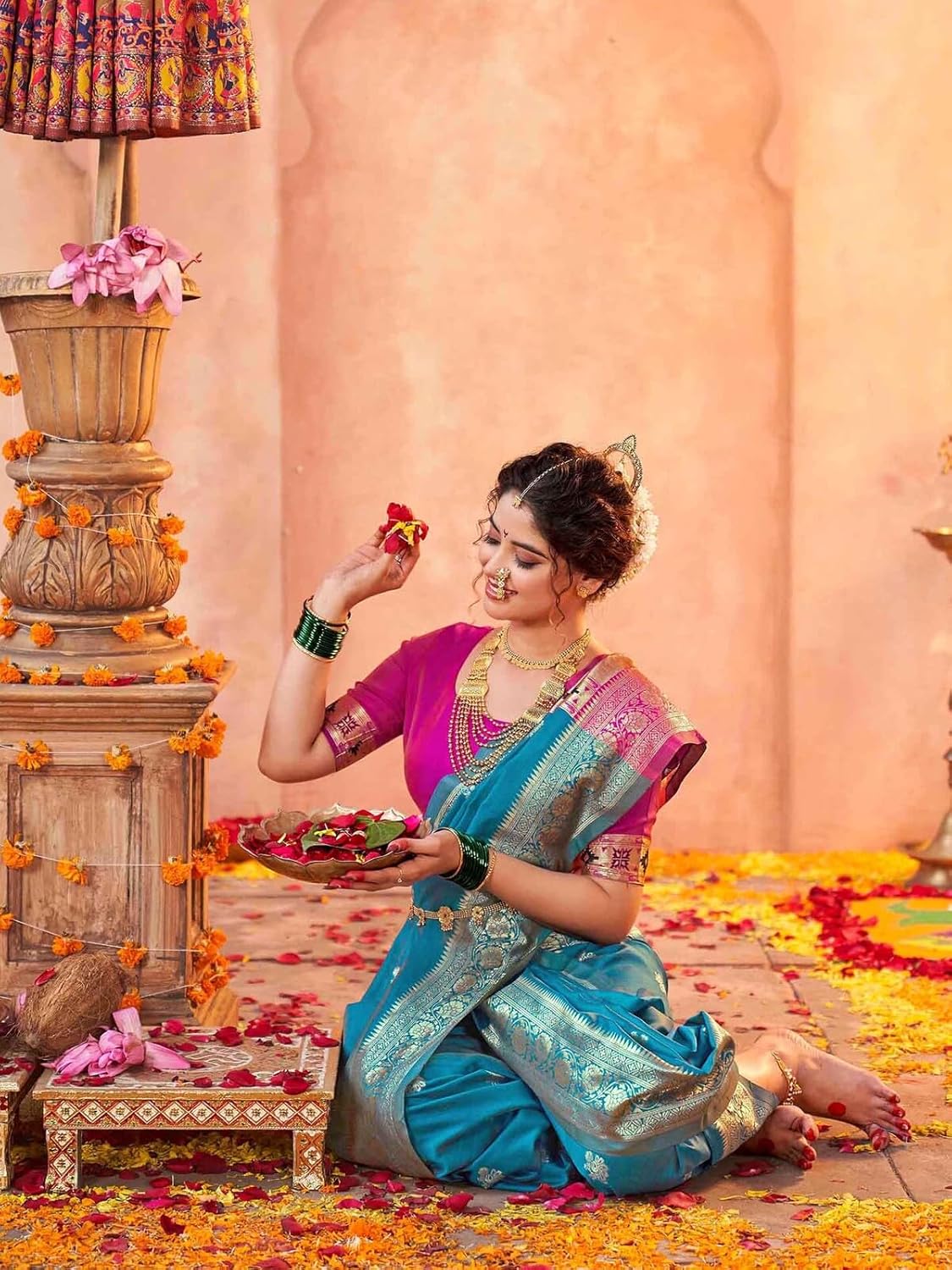 Vasthrlay Banarasi Maroon Saree with decorative traditional design