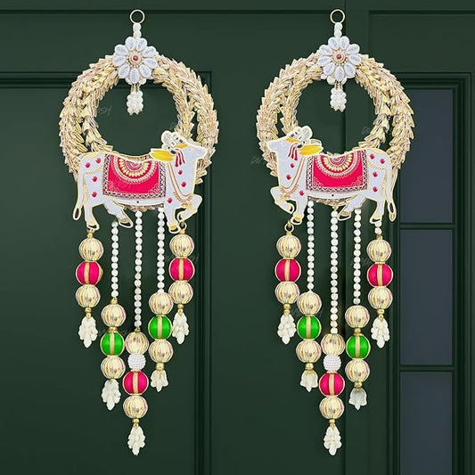 Divyakosh Fabric and Beads Cow Side Hanging (1 Pair) - PUSHMYCART