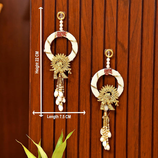 CraftVatika Krishna Shubh Labh Pearl Ring Wall Door Hanging Latkan Pair