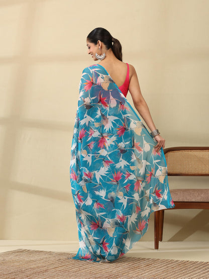 Vasthrlay Floral Saree in Classic with refined chiffon ethnic appeal