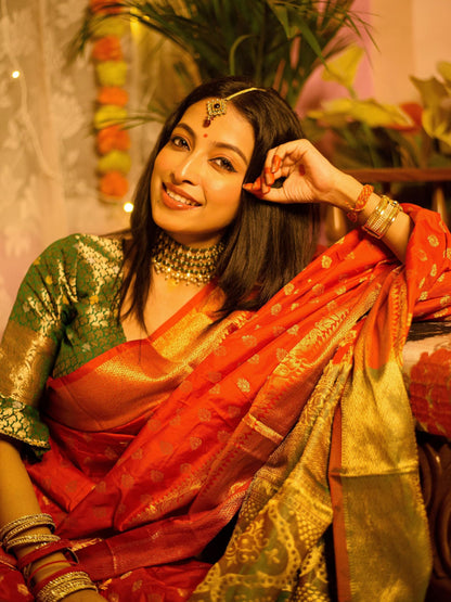 Vasthrlay Traditional Saree in Green with refined banarasi ethnic appeal