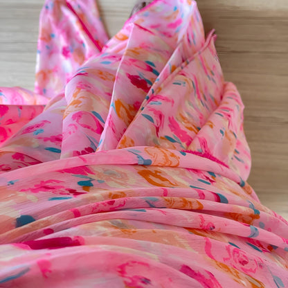 Vasthrlay Georgette Pink Saree with decorative traditional design