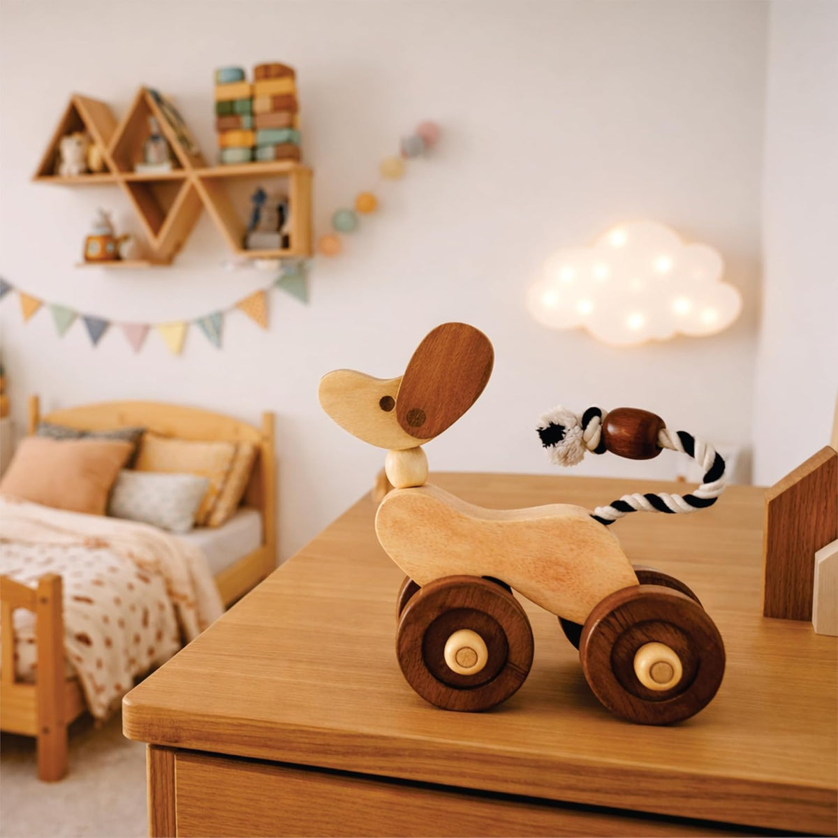 Wooden Dog Pull-Along Toy for Toddlers