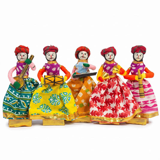 Jeevan Handicraft Rajasthani Kathputli Musician Dolls Set of 5 11 cm