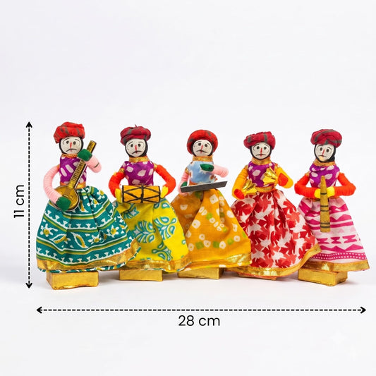 Jeevan Handicraft Rajasthani Kathputli Musician Dolls Set of 5 11 cm