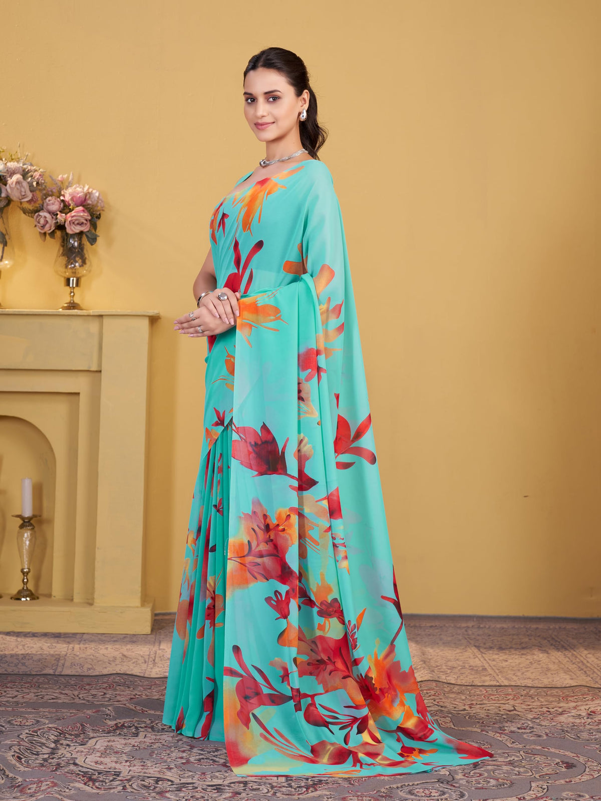 Vasthrlay Georgette Classic Saree with decorative printed design