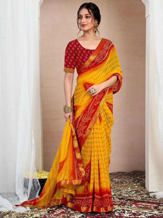 Vasthrlay Yellow Traditional Saree with elegant Chiffon styling