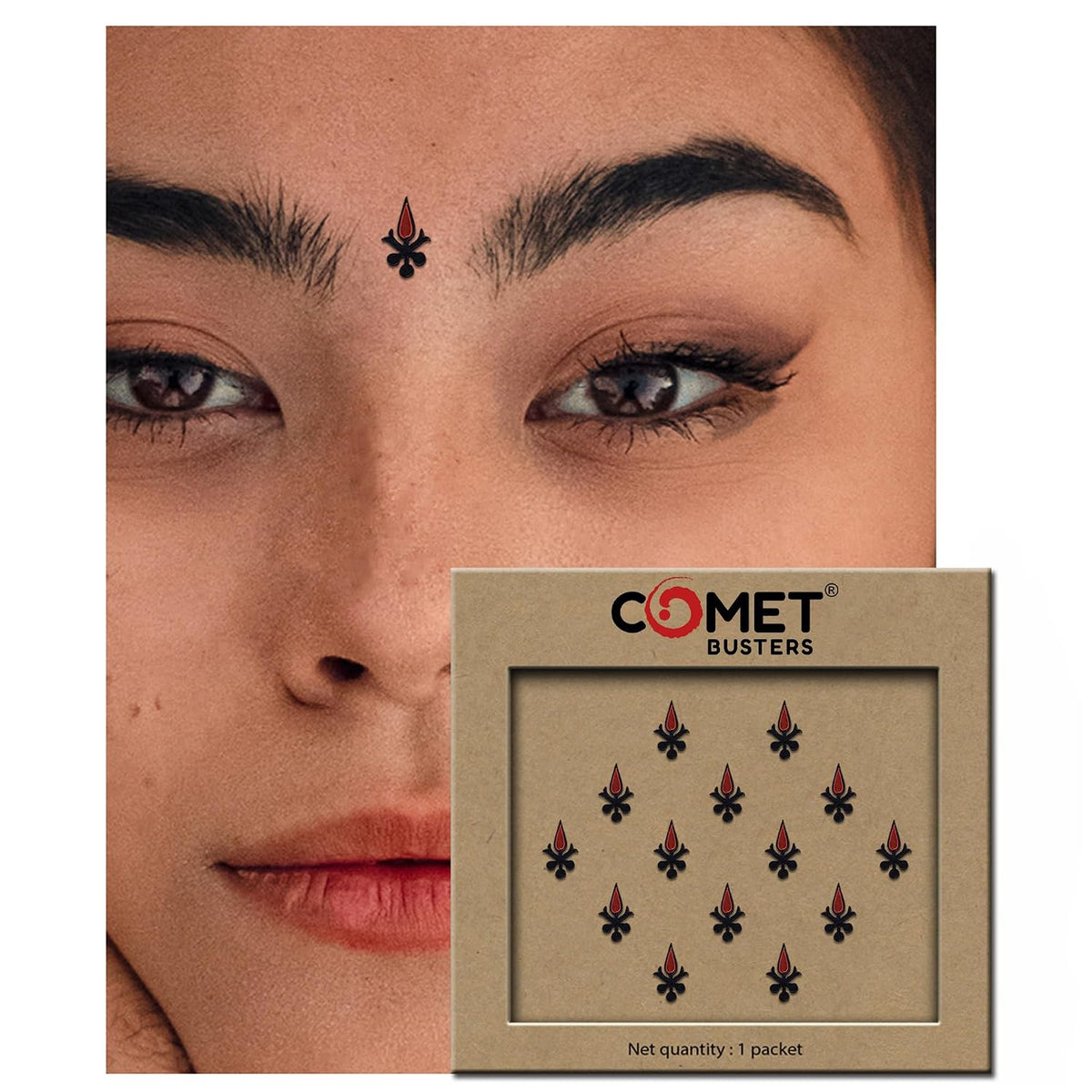 Comet Busters Abstract Designer Bindis Black and Red 8 mm