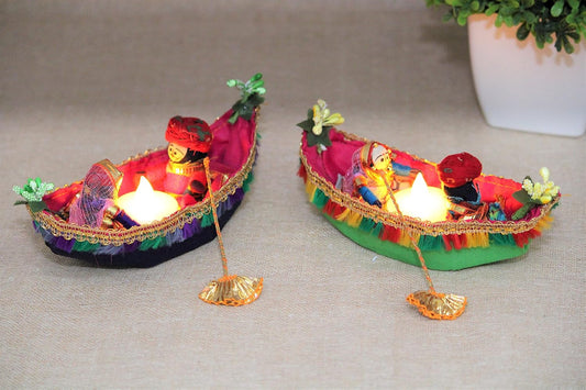 Jeevan Handicraft Puppet Boat Tealight Holder Pack of 2