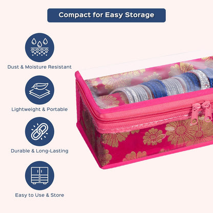 HomeStrap Brocade Single Rod Bangle Box with Transparent Top and Zip