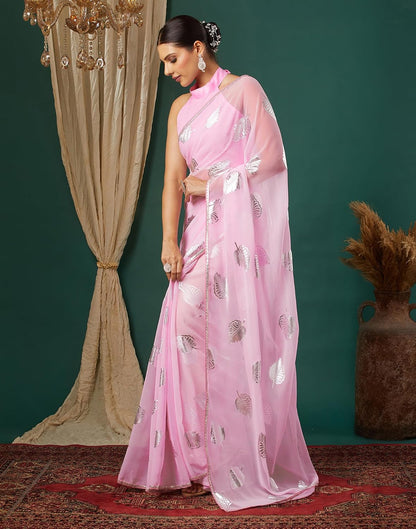 Vasthrlay Orange saree with Printed styling and Georgette look