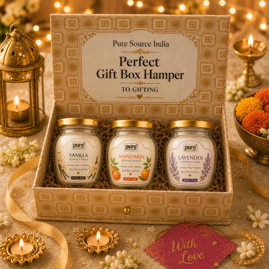 Pure Source India Scented Candle Gift Set of 3 75 g Vanilla Mandarin and Lavender