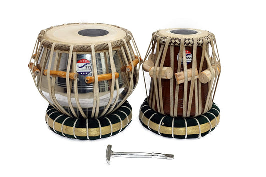 Surjan Singh and Sons Steel Tabla Jodi Set with Hammer Covers Cushions and Bag