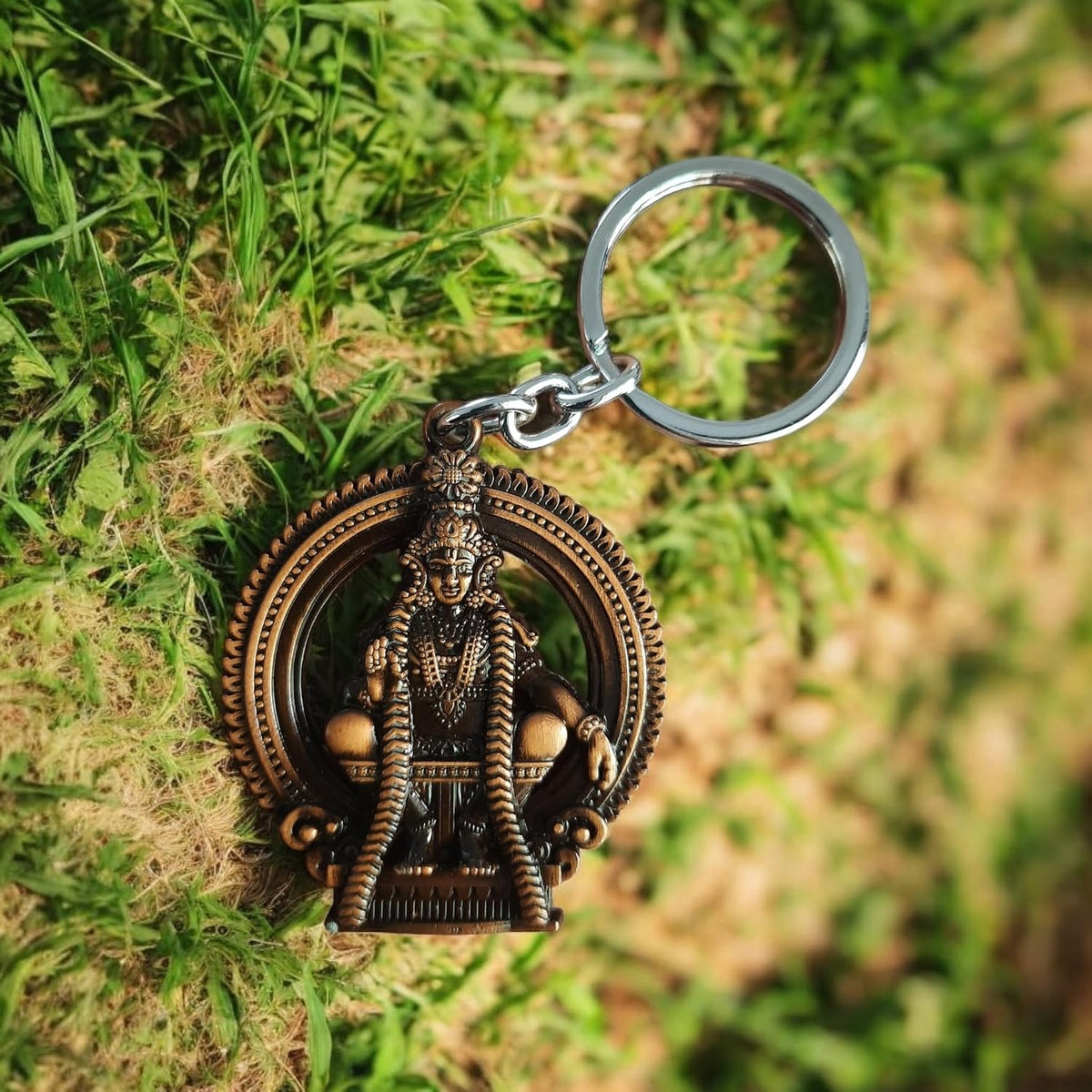 Lord Ayyappa Swamy Metal Keychain Antique Copper Finish