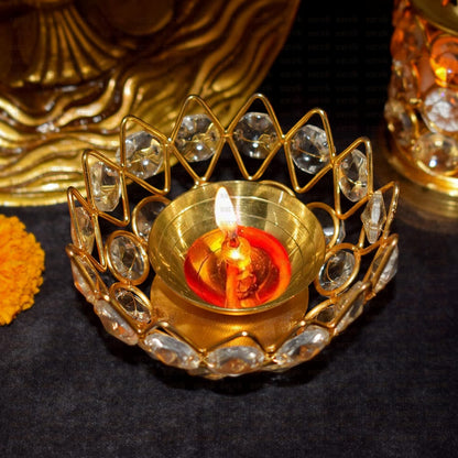 Lotus Design Crystal Diya Akhand Jyoti - PUSHMYCART