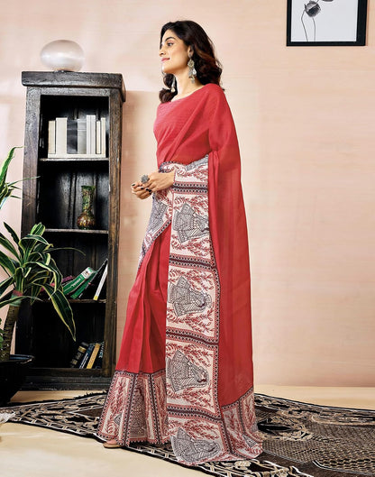 Vasthrlay Orange saree with Printed styling and ethnic look