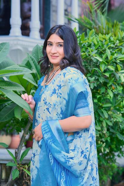 Vasthrlay Ethnic Sky Blue Saree with decorative traditional design