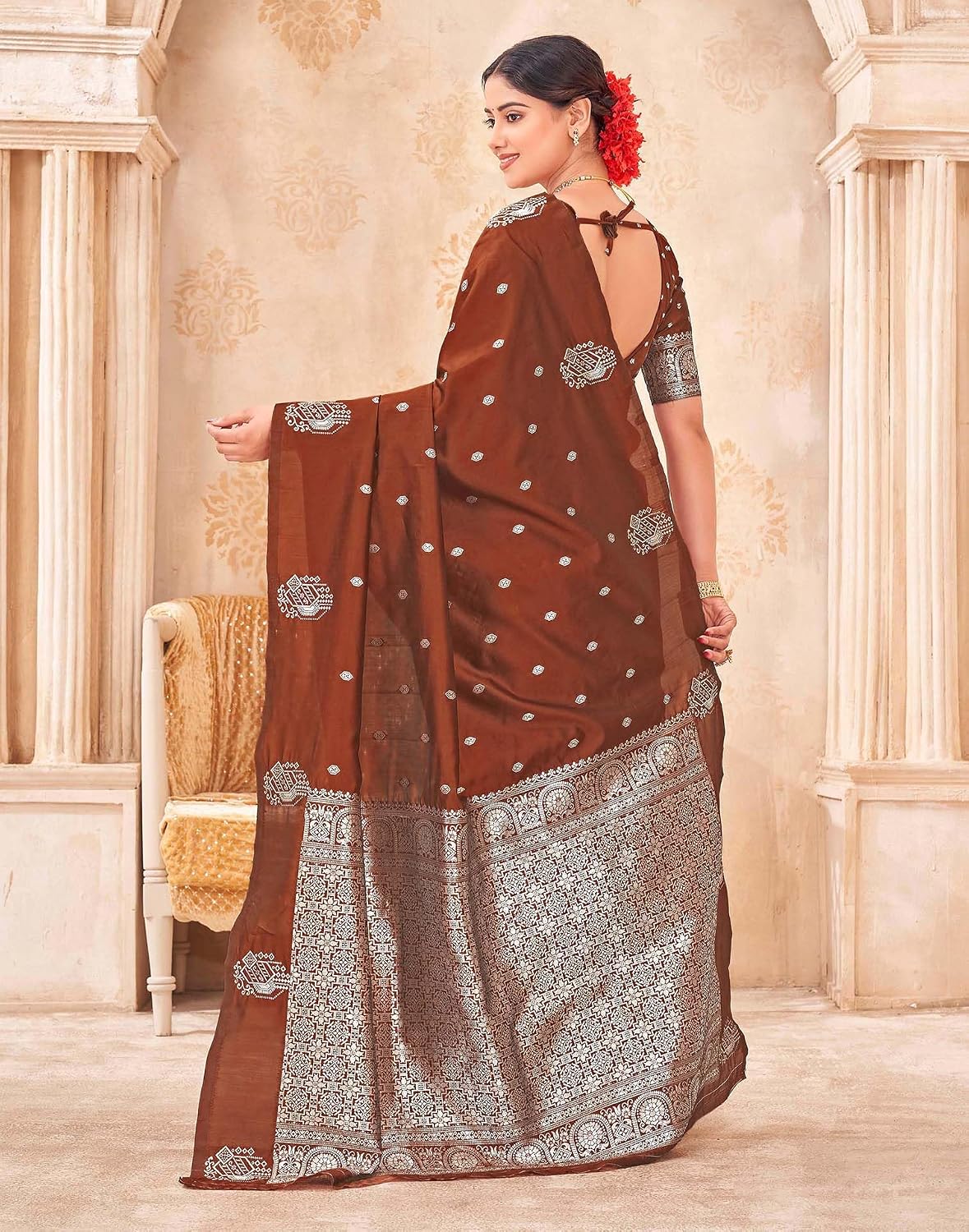 Vasthrlay Jacquard saree design in Mustard traditional style