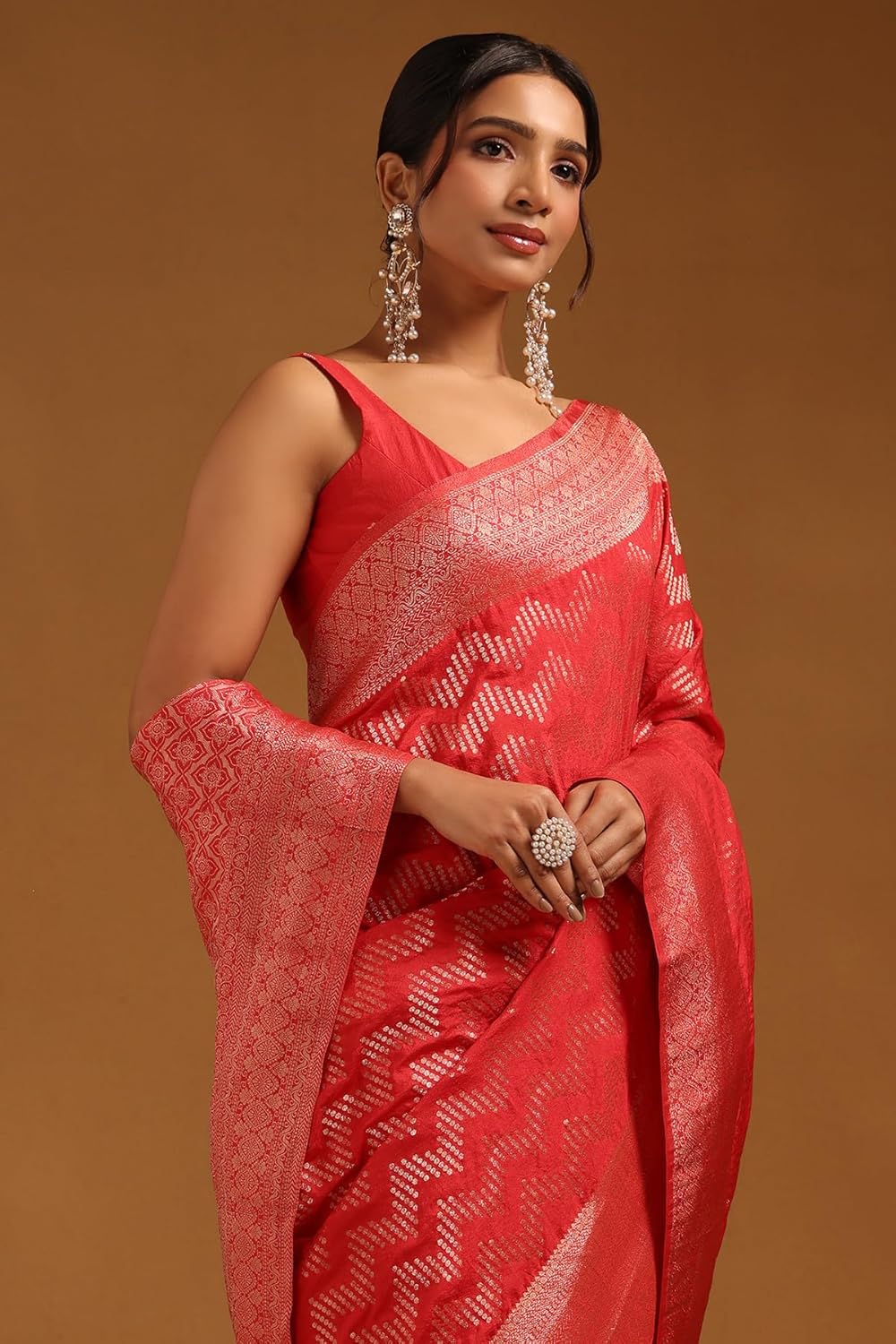 Vasthrlay Orange Woven Saree with elegant Georgette styling