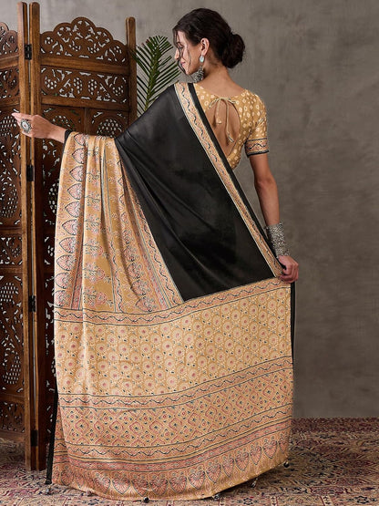 Vasthrlay Cream Traditional Saree for wedding and party wear styling