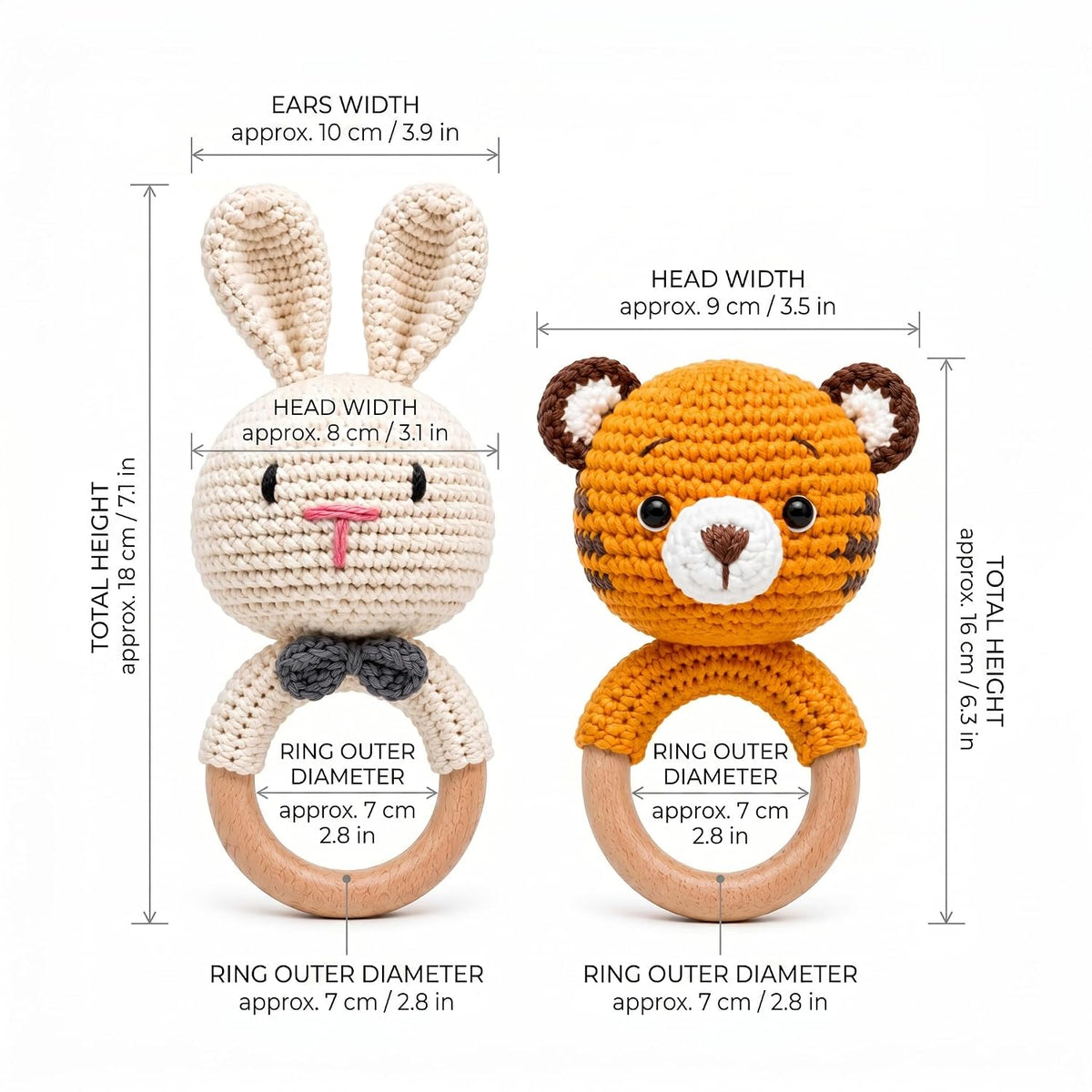 Handmade Crochet Baby Rattles Combo (Rabbit & Tiger) - image 2