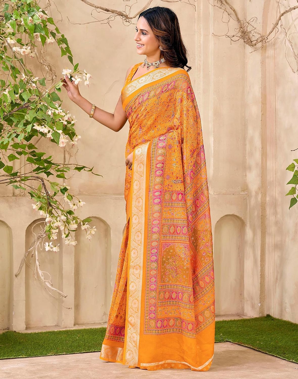 Vasthrlay Georgette saree in Red colour for festive occasions
