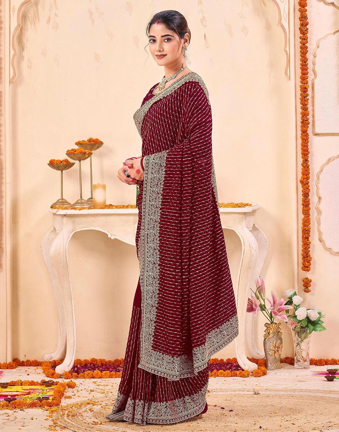 Vasthrlay ethnic saree in Maroon colour for festive occasions